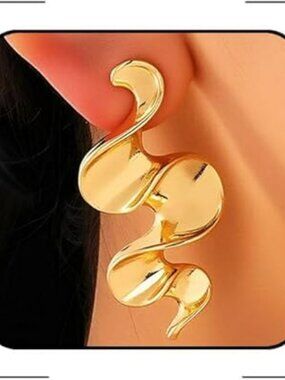 NEW Chunky Gold Statement Earrings Stainless Steel Oversized Irregular Dangle